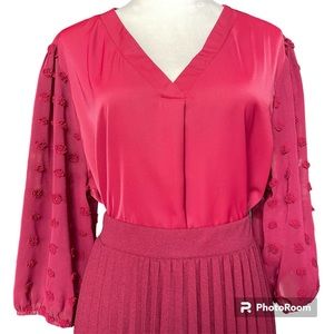 NWOT NY Collection V Neck Blouse With Jacquard Chiffon 3/4 Sleeves size XXL